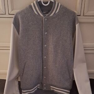 NWOT American Apparel Gray and Cream Varsity Jacket Bomber Wool Unisex